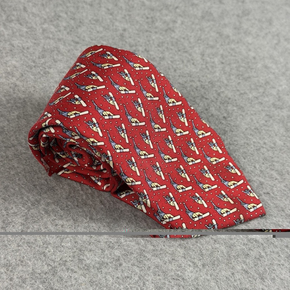 Vineyard Vines Boys Silk Tie Red Snowboarder Novelty Made USA 48x3" NOTE